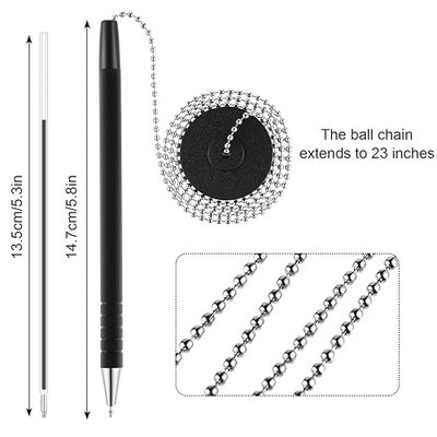20 Pieces Security Pen Set with Bead Chain and Holder, Desktop Pens with Chains, Blank Ink Refills for Office Bank Supplies