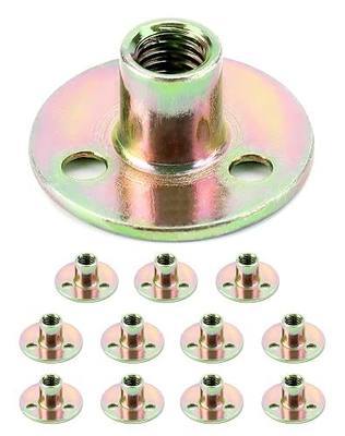 QWORK 3/8"-16 Iron Plate Nut, 12-Piece Set T-nut with Round Base Carbon Steel T-Nuts, Furniture Hardware Flange Insert Female Thread T-Nut