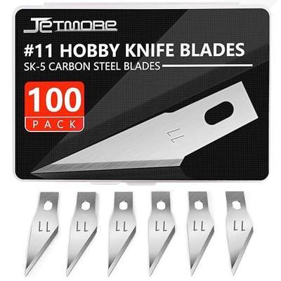 JETMORE 100 Pack Exacto Knife Blades, Hobby Knife Blades for Carving & DIY | Sharp SK5 edges come in a storage case, craft knife blades suit paper, vinyl and stencils, while hobby blades handle details