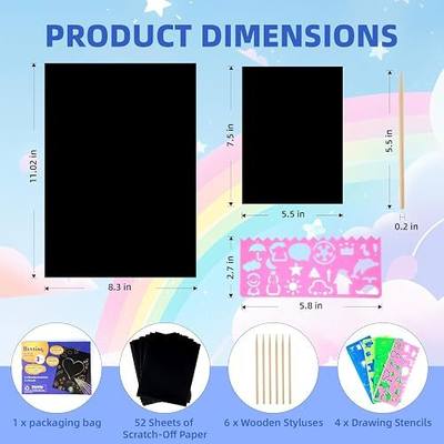 52 Pieces Creative Scratch Paper Art Crafts 7.5” x 5.5”(SP139) | Rainbow Color Scratch Off Paper Book Ideal for Birthday Christmas Party Gift Help Focus Practice Hands