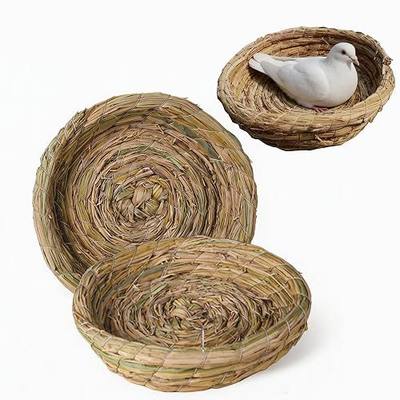 Orgrimmar 2PCS Handmade Woven Flat Base Straw Bird Nest Hatch House Nest | Breeding Nest for Dove Pigeon Parrot Rabbits Hamster Gerbil Guinea Pig Chinchillas