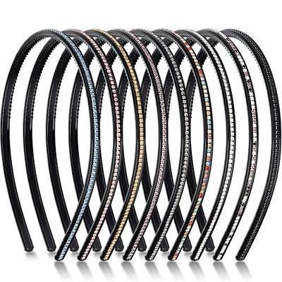 WILLBOND 9 Pcs Rhinestone Headbands for Women Thin Bling Headbands 9 Colors