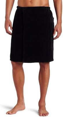 robesale Mens Cotton Terry Velour Spa Wrap Towel, S/M, Black