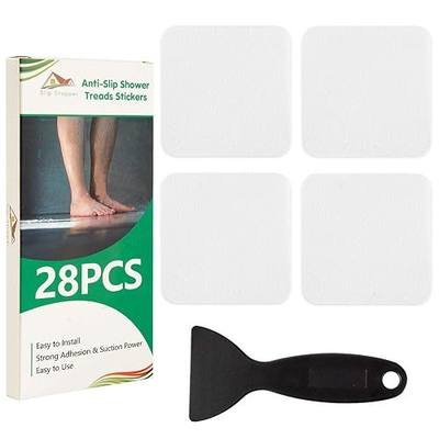 Non Slip Bathtub Stickers 28 PCS Adhesive Anti Slip Shower Stickers for Bath Tub, Bathroom, Stairs with Premium Scraper