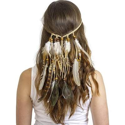 Skeleteen Indian Feather Headband Accessories - Native American Tribal Costume Head Dress with Feathers for Women and Kids