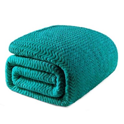 Exclusivo Mezcla Fleece Bed Blanket King Size, Lightweight Jacquard for Spring Summer, Soft Cozy Breathable Blankets, Teal, 90x104 Inches