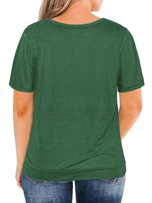 Womens Plus Size Tops Casual Solid Color T-Shirt Round Neck Blouse Tunics with Pockets