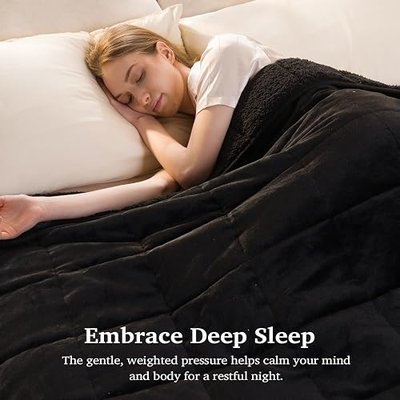 Sivio Weighted Blanket for Adult, 15 lbs Sherpa Heavy Throw with Fleece Reversible, Queen Size, Weighted Blanket for Men and Women Deep Sleeping, 60 x 80Inches Dual Sided Black