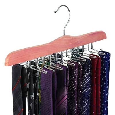 TOPIA HANGER American Red Cedar Wooden Tie Racks for Closet, 24 Tie Hangers Organizer, High-Grade Space Saving Necktie Holder for Storage and Display Bra, Tank Top, Camisole (1-Pack) CT14T
