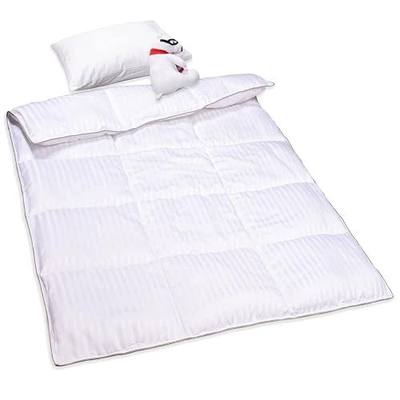 ZPECC Toddler Down Alternative Comforter, 39x47 Hypoallergenic Baby Blanket Quilt, Soft Breathable Lightweight All Season Kids Duvet Insert for Crib Stroller Cot Daycare, White Stripe