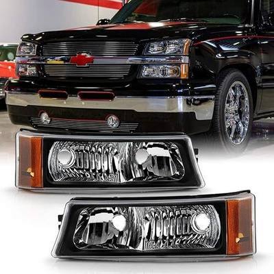 ACANII - For 2003-2006 Chevy Silverado 1500 2500 3500 Black Housing Parking Lights Bumper Signal Lamps Pair Left+Right