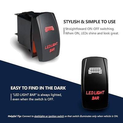 MGI SpeedWare LED Rocker Switch ON-Off, 20A 12vDC, 5-Pin with Jumper Wires, Laser Etched LED Light Bar (Red)