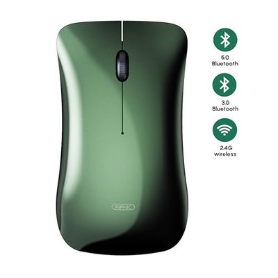 Bluetooth Mouse, Inphic Rechargeable Wireless Mouse Multi-Device (Tri-Mode: BT5.0/3.0+ 2.4G USB) Ultra-Slim and Silent,1600DPI Portable Mouse for Mac MacBook Pro Tablet iPad OS,Green
