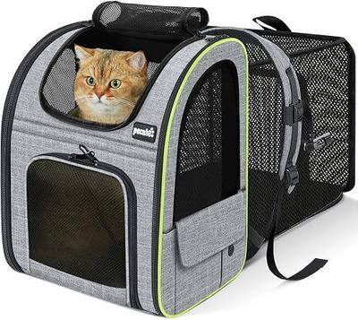 pecute Cat Backpack Expandable, Cat Carrier Backpack with Breathable Window | Durable Oxford Cloth, Lockable Zipper,Use for Pet Under 11 lbs to Travel