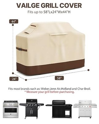 Vailge Grill Cover for Outdoor Grill, 58-inch Waterproof BBQ Cover,600D Heavy Duty Gas Grill Cover, UV & Dust & Rip & Fading Resistant,Suitable for Weber, Brinkmann, Char Broil Grills and More,Beige
