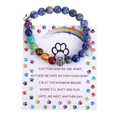 Pet Memorial Gifts, Rainbow Bridge Bracelet for Beloved Dog Cat | 8MM Mixed Color Bead 7 Chakra Memorial Bracelet for Women Men Who Lost Pets, Pet Sympathy Gift