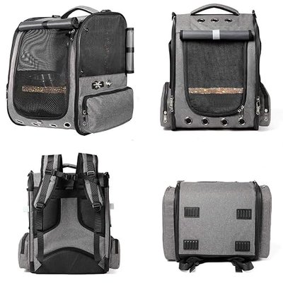 Bird Carrier Backpack Travel Parrot Bag Cage with Perch Stand for Parakeets Cockatiels Birdcage Vet Car Airlines Airplane Plane Approved Mesh Breathable Lightweight Conure Finches Outside (Grey)