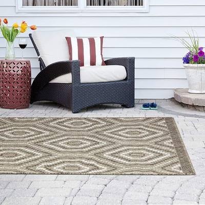 Madison Park Maris Woven Turkish Indoor/Outdoor Area Rug for Backyard, Geometric Design, Home Décor, Weather Resistant Floor Mat, Easy to Clean Patio Deck Rugs, 7'11" x 10', Natural/Beige
