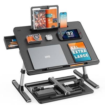 Laptop Bed Tray Desk, SAIJI X-Large Adjustable Laptop Table, Foldable Laptop Desk with Storage Drawer and Bookstand for Eating, Working, Writing, Gaming, Drawing (Black)