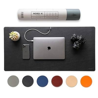 Nordik Leather Desk Mat Cable Organizer - Pebble Black 35 X 17 inch - Premium Mouse Mat - Felt Vegan Leather Desk Pad Protector - Desk Blotter Matt Keyboard - Large Desk Matt for Desktop Computer