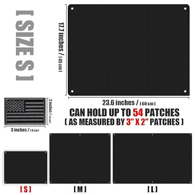2 Pack Tactical Board Patch Organizer Holder Display with Loop Surface, Steel Ring and Flag Patch (S: 60 x 45 cm/ 23.6" x 17.7", Black + Flag Patch)