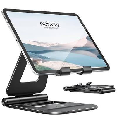 Nulaxy Aluminum Dual Foldable iPad Stand, Fully Adjustable Desktop Tablet Holder, Tablet Accessories for Office Kindle Compatible with Mobile Devices iPad Pro/Air/Mini, iPhone Pro/Max/Plus, Black
