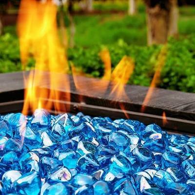 Fire Glass Diamond 1 Inch Fire Pit Glass Rocks for Propane or Gas Fire Pit (10 Pounds Margarita Azura Blue ) Gift Package