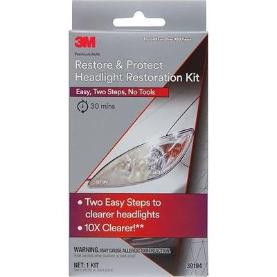 3M Auto Restore and Protect Headlight Restoration Kit, Use On Plastic Lenses, Headlights, Taillight, Fog Lights and More, Includes Sanding Discs, Headlight Clear Coat Wipes, Foam Pad and Glove (39194)