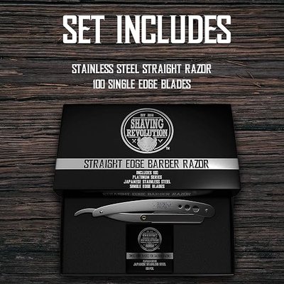 Straight Edge Barber Razor for Close Shaving - Professional Straight Blade Razor for Men with 100 Single Edge Blades- Mens Straight Razor Kit