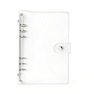 Clear A5 Binder Cover Notebook Shell with Snap Button Closure 6 Ring Loose Leaf Binding Covers for Traveler Planner Diary Pages (Silver Rings, A5 Binder)