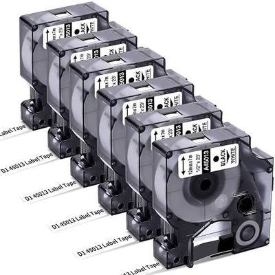 6-Pack Replace for DYMO D1 Label Tape 45013 Black on White 1/2 Inch x 23 Ft | Compatible with DYMO Label Maker Refills D1 A45013 12mm x 7m for LabelManager 160 280 210D 360D 420P 500TS 640CB PnP ColorPoP