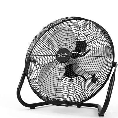 Comfort Zone Cradle Floor Fan, Electric, High-Velocity,180 Degree Adjustable Tilt, 18 inch, 3 Speed, Carry Handle, Rubber Feet, Metal, Airflow 19.36 ft/sec, Ideal for Garage or Workshop, CZHV18BK