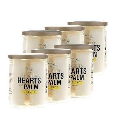 Hearts of Palm Costa Rica (Pickled for Crispness) Canned Vegetables in Glass Jar - Vegan, Healthy & Naturally Sweet, Low Carb & Calorie, non-GMO, Kosher & Keto Friendly Veggies Snack Stick - 6 Pack