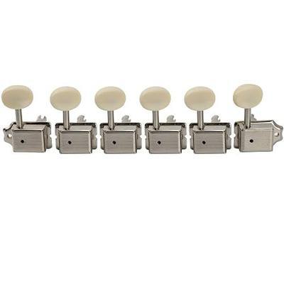 Musiclily Pro R15J Vintage 6-in-Line Guitar Tuners Split Shaft Machine Heads Tuning Pegs Keys Set for Squier Classic Vibe Fender Strat/Tele Style, Nickel with Off White Button
