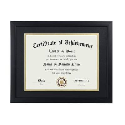 ELSKER&HOME 8.5x11 Certificate Frame Black with Black Mat Gold Rim | Displays Diploma 8.5x11 Inch with Mat - 11x14 Inch Without Mat - For Document/Photo(Double Mat - Matte Black with Gold Rim)