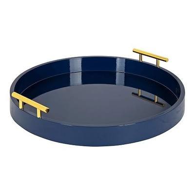 Kate and Laurel Lipton Modern Round Tray, 15.5" Diameter, Navy Blue and Gold, Decorative Accent Tray for Storage and Display