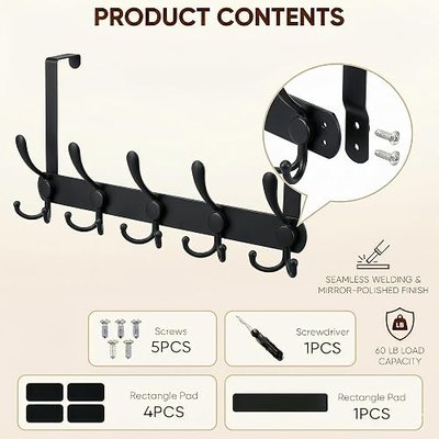 Over The Door Hooks,Coat Rack for Hanging Clothes Hat Towel (Heavy Duty Black 1pcs) …
