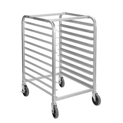 Hally Aluminum Bun Pan Rack 10 Tier, Full & Half Sheet Pans with Wheels | 90-lb capacity per level; 3-in spacing, four 5-in casters and two brakes aid cooling, proofing and transport in kitchens.