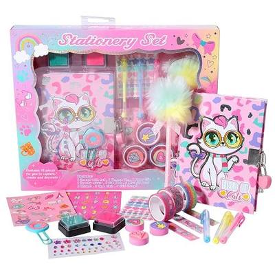 Cat Diary for Girls with Lock, Cat Stationery Set with Secret Diary, Stamps, Pens, Journal Notebook Birthday Gifts for Little Girls Age 5 6 7 8 9 10