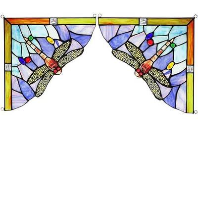 Blue Dragonfly Stained Glass Panel Window Door Corner(1 Pair) | Tiffany Glass Handicrafts Hangings for Home Decor