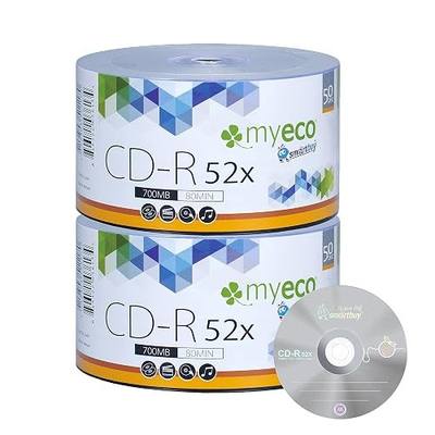 100 Pack MyEco CD-R CDR 52X 700MB 80Min Economy Branded Logo Top Write Once Blank Media Record Disc