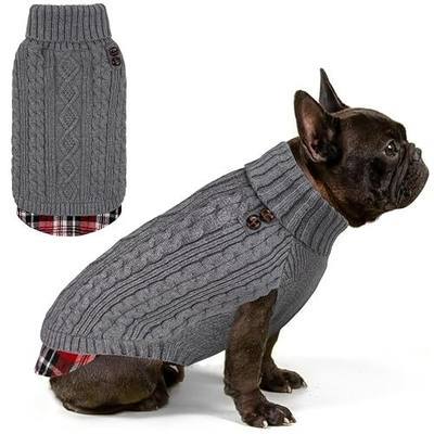 KYEESE Dog Sweater Turtleneck Thick Knit Pullover for Cold Weather | Stretchy Fit, Lightweight & Warm, Cozy Knit Comfort, Classic Plaid Design, Gentle on Sensitive Skin, Comfortable Daily Wear
