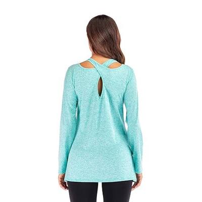 Womens Long Sleeve Workout Shirts Yoga Running Sports Tee Athletic Exercise Fitness Gym Top