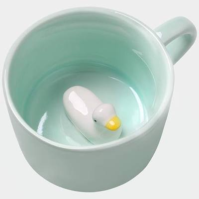 Duck Ceramic Cup Hidden 3D Animal Inside Mug (Duck) | 8 oz Handmade Cartoon Figurine Ceramics Cup,Christmas Birthday Surprise for Friends Family or Kids