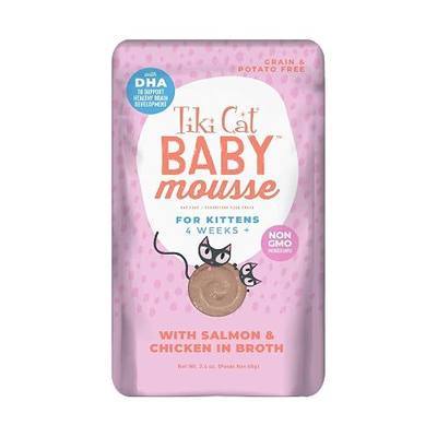 Tiki Cat Baby Mousse Wet Cat Food for Kittens, Salmon & Chicken, 2.4 oz. Pouch (12 Count)