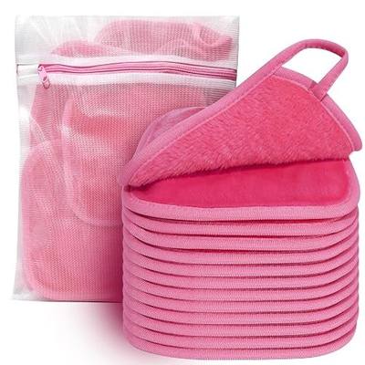 KODAMO Makeup Remover Cloth, Reusable Makeup Remover Pads Washable Travel Bag, Microfiber Makeup Removal Face Wash Cloths with Just Water, Gentle Soft,12 Pack, Pink