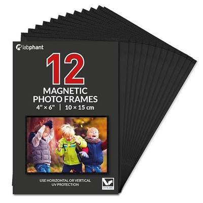 labphant 12 Pack 4x6 Inch Magnetic Picture Frames; Photo Pocket Frames with White Borders for Fridge 4 x 6 Inch Great for Displaying Pics on The Refrigerator (Black) (4" x 6" black)
