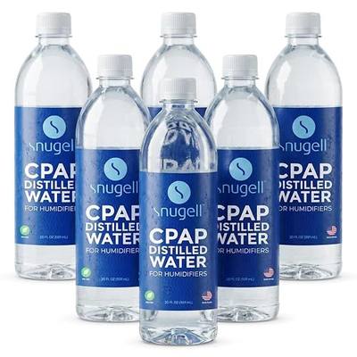 Snugell Travel Size Bottled Distilled Water for CPAP Machines, (6-Pack, 20oz Each) – Up to 12-Day Supply – Multi-Use, Travel-Friendly, Clean, Made in USA