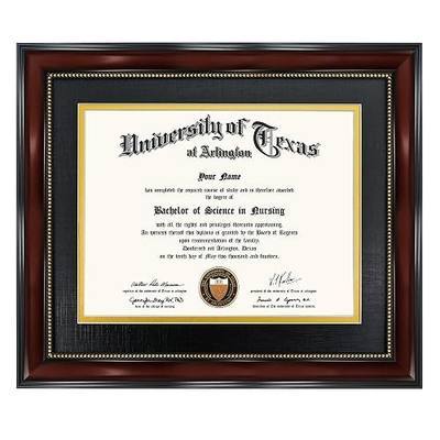GraduationMall 8.5x11 Diploma Frame with Black over Gold Mat or Display 11x14 Document without Mat, UV Protection Acrylic, Mahogany with Gold Beads