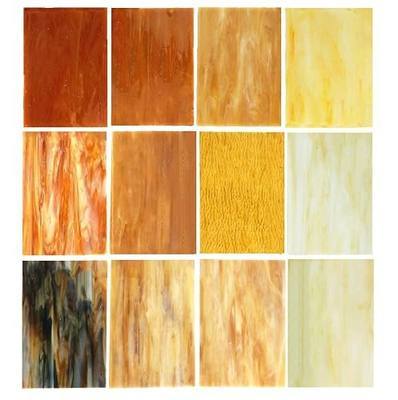 Lanyani(10 Sheets)Amber Variety Stained Glass Sheets 4 x 6 inch Opal Art Glass Pack Tiffany Glass, Mixed Textures